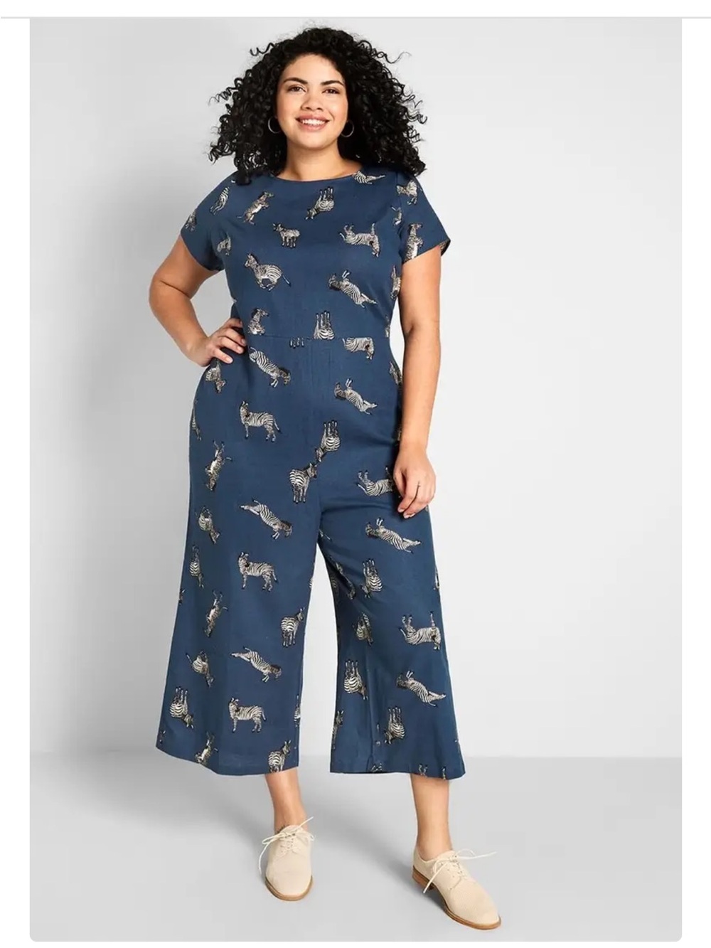 Modcloth Navy Blue Zebra Print Wide-Leg Jumpsuit